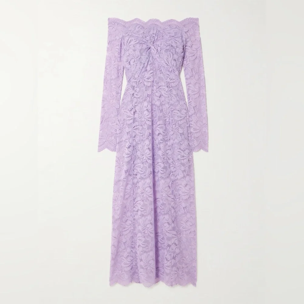 Rabanne Lavender Off the Shoulder Lace Dress - Picture 4 of 10